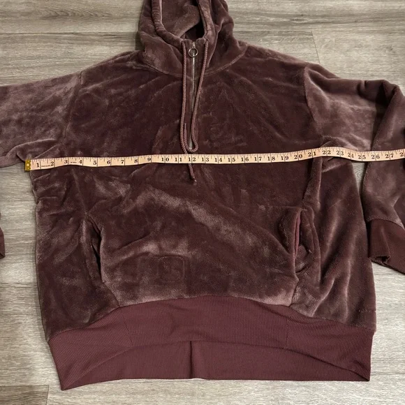 EXPRESS One Eleven dark purple fuzzy 3/4 zip hoodie - Picture 2 of 5